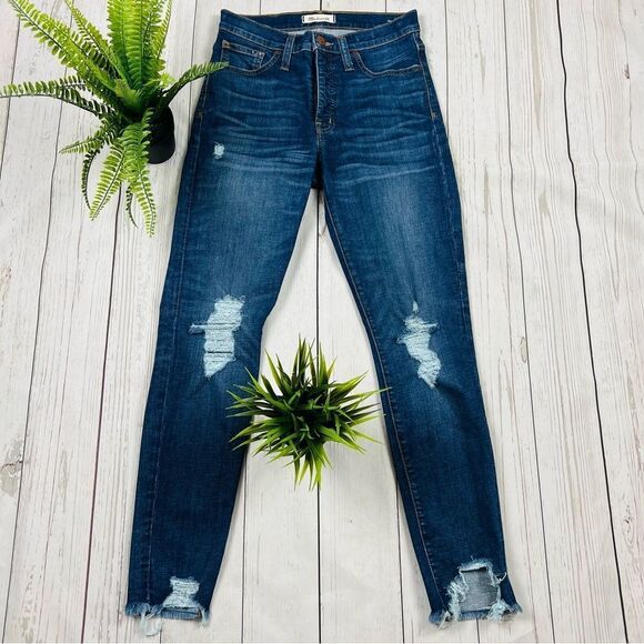 Madewell 9” High Rise Skinny  Factory Destroyed Jeans Size 27 - Picture 1 of 10
